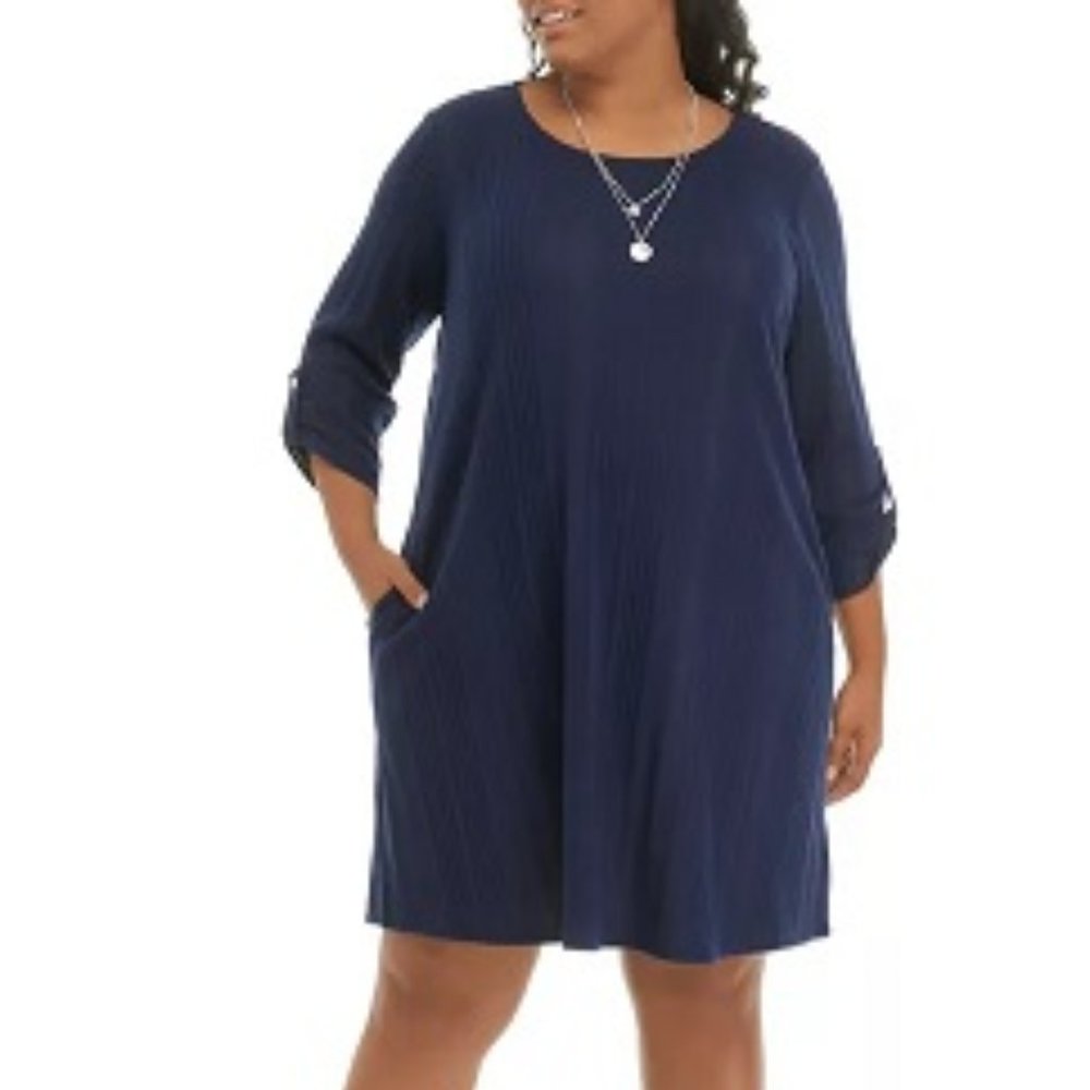 NWT-AGB Navy Pullover Dress w/ Necklace-Sz 2X